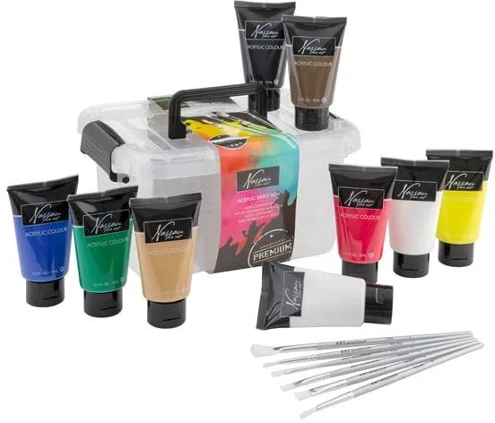 Nassau Acrylfarben-Set mit 9 Tuben à 75 ml und 6 Pinseln