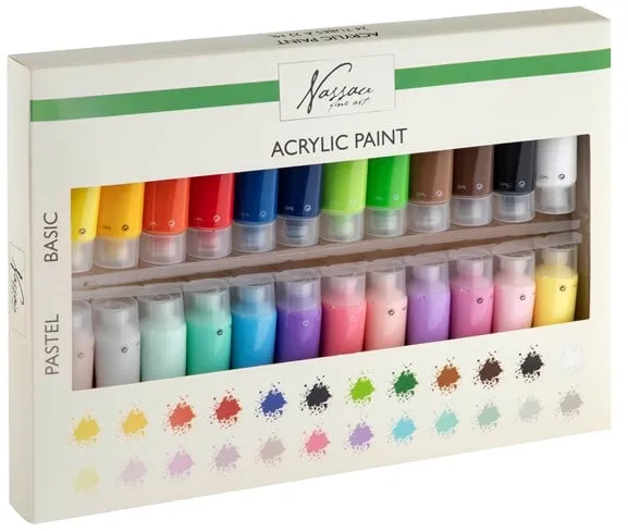 Nassau Acrylfarbe, Set mit 24 Farben, 22 ml.